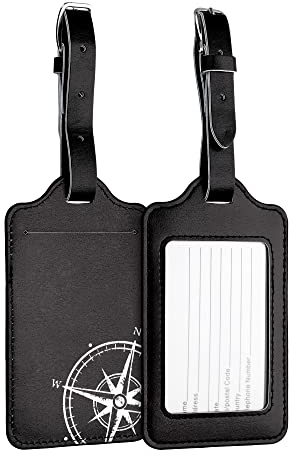 kwmobile 2X Kofferanhänger Adressanhänger Koffer Tag - Namensschild Schulranzen Gepäck Anhänger - Reise Gepäckanhänger Kompass Vintage Weiß Schwarz