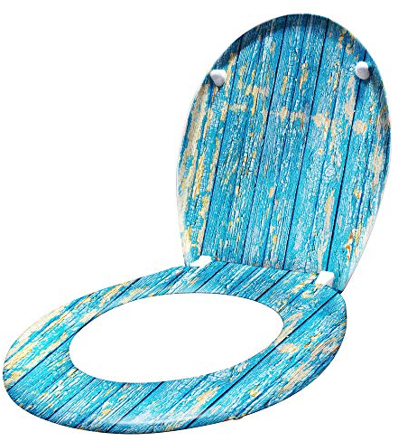 LARS360 WC-Sitz mit Absenkautomatik Universalgröße WC-Sitz aus Hartplastik Toilettensitz mit langsamer Absenkung antibakteriell WC-Deckel aus Duroplast (Blaue Bretter)