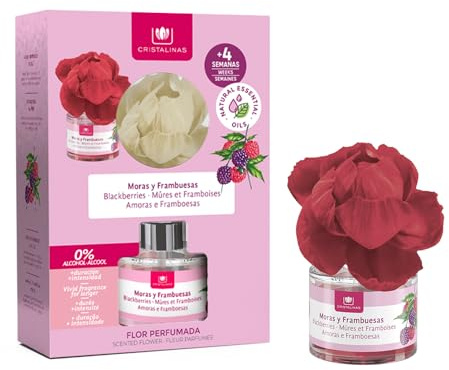 CRISTALINAS Ambientador Flor Perfumada para el hogar 40ml. Duración más de 4 semanas. (Moras y Frambuesas)