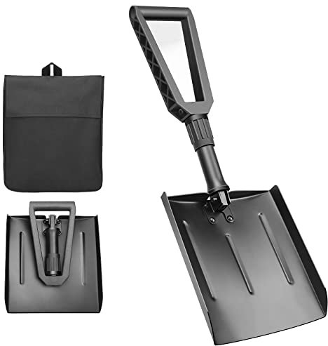Drado Klappbare Schneeschaufel für Auto, Multifunktiona Klappspaten, Tragbar, Mit Canvas-Tasche, geeignet für Auto, LKW und SUV
