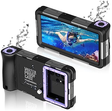 Universellt snorkling telefonfodral med snodd för dykning simning undervattensfotografering video, IP68 vattentät, för iPhone 15/14/13/12/11/Pro Max Xr X Samsung Galaxy S23 S22 S21 svart-lila