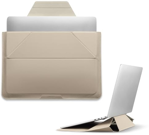 MOFT Laptoptasche Hülle & Laptop Ständer für 13-14 Zoll Laptop, Vegan Leder Laptoptasche mit Erweiterbarem Stauraum, 2 Verstellbare Winkel, Kompatibel mit MacBook Air/Pro 13-14 Zoll, Strand Weiß