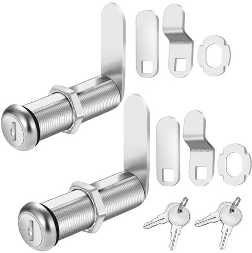 Cylinnda Cabinet Lock with Keys, 2 Extra-Long Cam Locks keyed Alike, 2 Pack Cabinet Cam Lock Set for Thick Drawers RV Storage Locks Tool Box Lock Replacement, Zinc Alloy (2 Pack, 2-1/8 Inch)