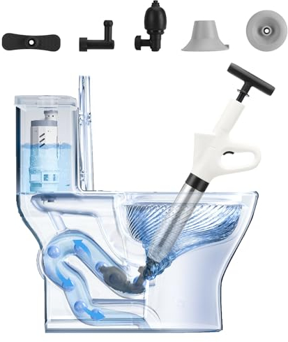 Kannino Set di stantuffo per WC ad alta pressione con barometro in tempo reale in acciaio inox, per rimuovere gli intasamenti del WC, per bagno, lavandino, cucina, tubo intasato