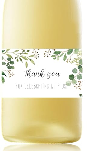 URROMA Mini-Champagnerflaschen-Etiketten, 50 Stück, grüne Dankeschön-Aufkleber, Blumenmuster, Hochzeit, Weinetiketten für Brautparty, Geburtstag, Party, rechteckig