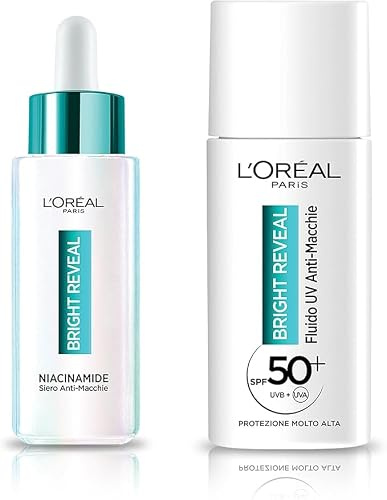 L'Oréal Paris Routine-Gesichts-Set bestehend aus Serum gegen Fleckenbildung Bright Reveal und UV-Flüssigkeit gegen Flecken LSF 50+ Bright Reveal, 2 x 50 ml
