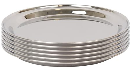 Argon Tableware 30cm Serving Platters - 6 Pack - Stainless Steel Chrome Dinner Tray Round Tray Plate Medium Appetizer Serving Dishes for Party, Events, Table Service, Snack Platters