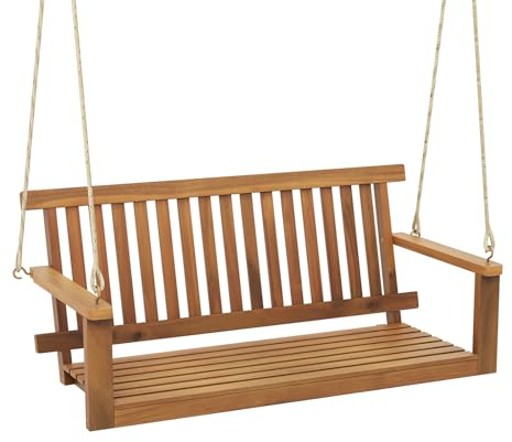 GOPLUS Hängebank, Gartenschaukel aus Akazienholz bis 360kg belastbar, Hängeschaukel mit Haken & Seilen, Hollywoodschaukel Schaukelbank Outdoor für Terrasse Garten Hof, Natur