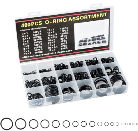 Kit 480 Pezzi O'Ring per Rubinetto - Guarnizioni di Tenuta in Gomma Nitrilica - 18 Misure (3-27 mm) per Aria Condizionata, Automobile, Impianti Idraulici