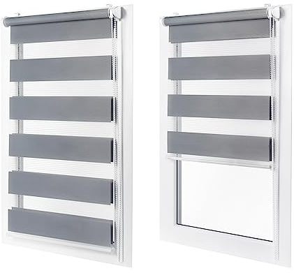 Doppelrollo ohne Bohren – Sichtschutz und Sonnenschutz, Klemmfix – Grau, 80 cm breit (Stoffbreite) x 120 cm hoch (Fensterhöhe) – Duo Rollo für Fenster/Tür, lichtdurchlässig/verdunkelnd