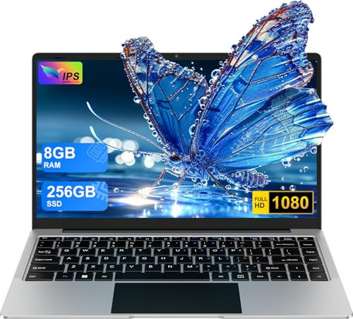 Ordenador Portátil 14 Win11 8GB 256GB SSD Soporte 1TB SSD Expansión Portátil 2.4G+5G WiFi BT 4.2 USB HDMI 1920x1080 FHD con Ratón Inalámbrico y Teclado Español Membrana - Plata