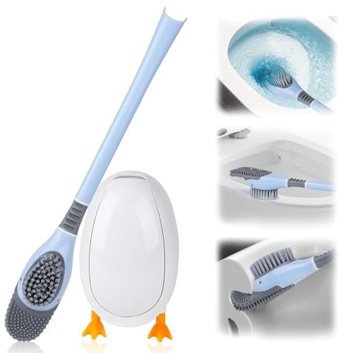 Scopino WC, Parete/in Piedi Scopino Bagno WC, Scopino WC Silicone con Adesivi Murali, Spazzolone Bagno WC con Silicone e Setole Dure, Scopettino Bagno per Pavimento e Montaggio a Parete (Blu)