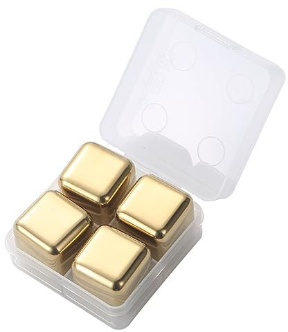 Edelstahl-Eiswürfel, Schnell Abkühlende Whiskey-Steine ​​mit Eiszange für Getränke (Gold)