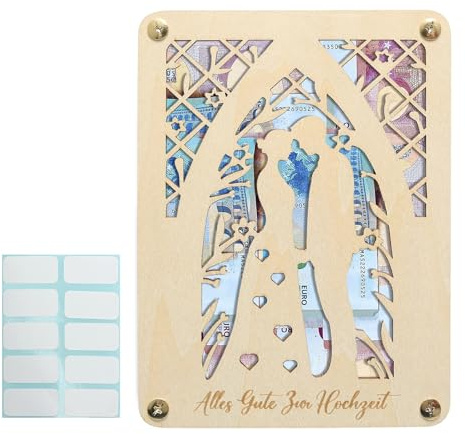MAIXINNEW Holzgrußkarte zur Hochzeit, Hochzeitskarte Holz Personalisiert mit Umschlag, Hochzeitsgeschenk Holz Original für Brautpaar