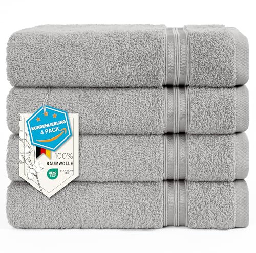 Hammetex Handtücher 4er Set 50x100 cm, 100% Baumwolle Frottee | OEKO-TEX zertifiziert, weich & saugstark, mit Aufhänger, für Badezimmer, Gäste-WC, Küche, Gym & Sport