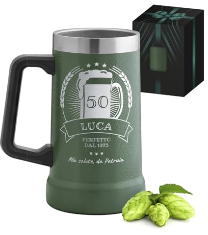 Maverton Boccale da birra personalizzato in acciaio inox, Bicchiere | Termico da campeggio 700ml, Tazza termica 6h caldo/10h freddo, Idee regalo campeggio, Regalo uomo compleanno, Regali per Lui