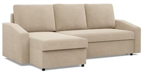 Mebligo - Ecksofa mit Schlaffunktion und Bettkasten 231 x 140 x 85 cm NEO Kollektion, Wohnlandschaft, Sofa L Form, Universal (Links und Rechts), Wohnzimmer Couch, Beige