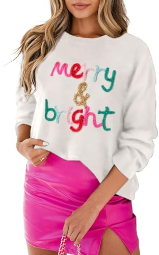 SELINK Women's Holiday Sweater Crew Neck Print Casual Long Sleeve Pullover
