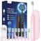 Brosse À Dent Électrique Soniques pour Adultes et Enfant - Brosse A Dent Enfant Sonique avec 8 Têtes de Brosse et Étui de Voyage, 5 Modes, Étanche IPX7, Brosse A Dent Electrique Enfant, Rose
