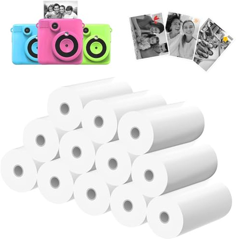 Lot de 12 rouleaux de papier photo pour enfants 5,6 cm | Recharge thermique pour appareil photo instantané pour enfants compatible avec les mini appareils photo
