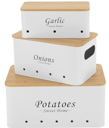 SICHENSH Potatis-förvaringslåda, set om 3 potatislökar förvaring, förvaring potatis, potatislök vitlöksförvaring, stor potatislåda, rektangulär (vit)