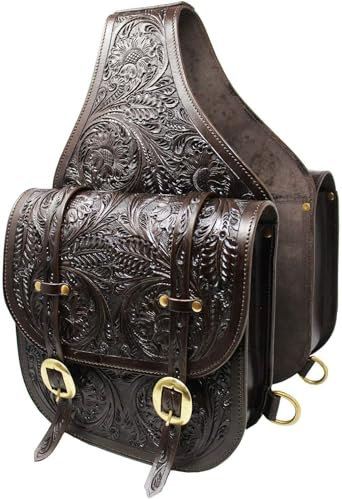 EQUIGEAR Western-Leder-Satteltasche für Pferde | Reitvergnügen Wanderritt geeignet für Reiten und Fassrennen | Satteltasche mit verstellbarem Riemen GRÖSSE: 10X10X3 AS-72