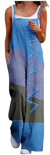 Generico Salopette Donna Estiva Cotone con Tasche Casual Spalline Regolabili Jumpsuit Elegante a Gamba Larga Tuta Intera Senza Manica Tutina Pantaloni Larghi per Spiaggia Vacanza