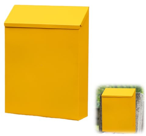 WRQIOO Petite boîte aux lettres avec serrure et 2 clés - Boîte aux lettres décorative colorée - Décoration murale - En fer - Pour la maison, le bureau, le jardin - Jaune - 22 x 6,5 x 29 cm