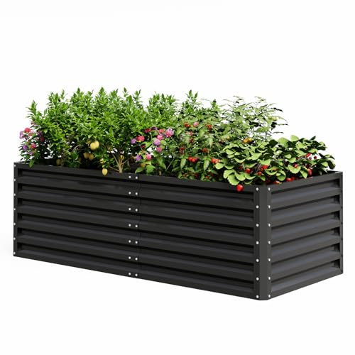 UDPATIO Carré Potager surélevé en Métal 180x60x90cm - Jardinieres Extérieur pour Légumes, Fleurs et Herbes - 970L pour Jardin et Balcon (Noir)