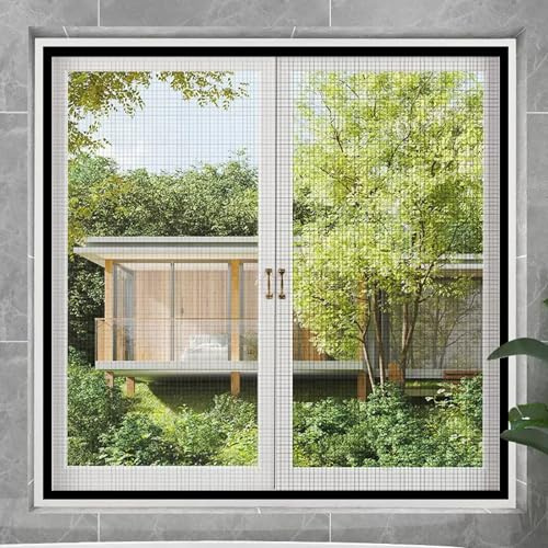 Sikweny Moustiquaire Fenetre Modèle Autocollant 100cm x 100cm Store Moustiquaire Fenetre Tissu Haute Densité Mosquito Net Window Découpable pour Puits de Lumière Fenêtres à Battants