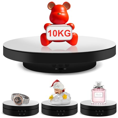 Ygvqn Photographie électrique présentoir Rotatif, Affichage de Carrousel électrique, 23 cm 10 kg de Charge, 360 degrés Table tournante pour l'affichage de Bijoux, Montres et Photographie, Noir