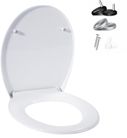 SYWBBS White Toilet Seat Soft Close, Oval Quick Release Easy-Clean Toilet Seat, Quiet Slow Close Toilet Lid with Adjustable Hinges Fits Standard Toilet