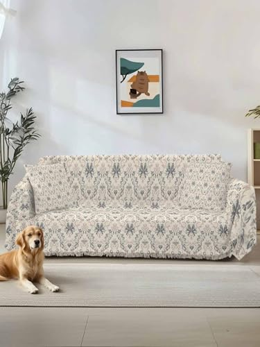 Beige Grey Baroque Sofa Cover Blanket Couch Covers for Armchair Cushion,Couch Sofa Silpcover with Tassel,Abstract Art Floral Pattern Living Room Bedroom Throw Towel Blanket Covers X-L 71x134