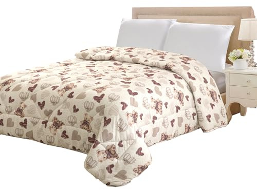Home Tresor - Trapunta Invernale Matrimoniale Imbottita in Morbida Microfibra Piumone Letto Trapuntato Caldo Due Piazze 250 x 250 cm Autunno Inverno Coperta Fantasia Monella Abbracci d'Orsetto Beige