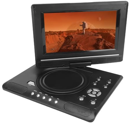 Gugxiom Tragbarer DVD-Player für Kinder und Auto mit 9,8-Zoll-Schwenkbildschirm, Auto-DVD-Player mit Zwei Lautsprechern, Wiederaufladbarem, Fernbedienung, Unterstützt Sync-TV, (EU-Stecker)