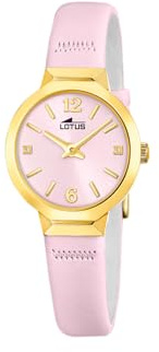 LOTUS Reloj Mujer Analógico de Acero Inoxidable y Cuero Rosa | Movimiento de Cuarzo, Cristal Mineral de Alta Resistencia, Resistente al Agua 5 ATM, Elegante y Clásico 19029/2, Old Money