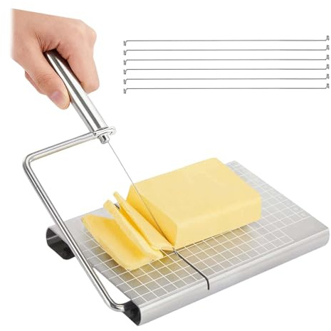 Taglia formaggio manuale, 21*13*2,5 cm, con scheda e 6 fili extra, Taglia Formaggio, Affettatrice per formaggio, Taglia formaggio in acciaio inossidabile, Adatto per blocchi di formaggio, burro, ecc.
