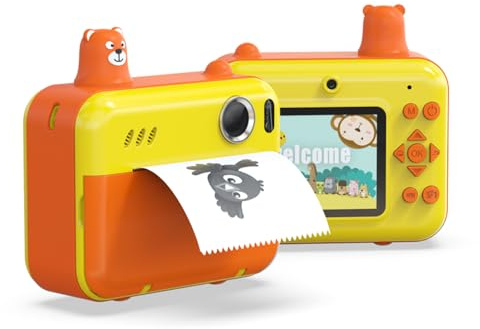 Akozon Appareil Photo à Instantanée pour Enfants Appareil Photo Numérique 1080P pour Enfants Double Objectif Batterie Intégrée avec Sangle de Cou en Papier D' Thermique pour Enfants (Yellow)