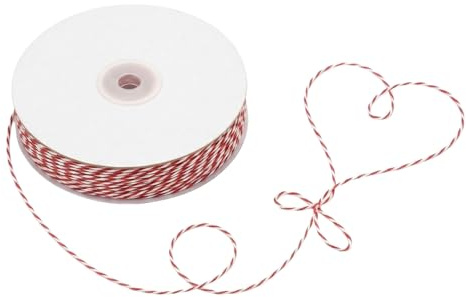 Red and White Cotton Twine, 2mm x 100m Gift Wrapping String, Butchers Bakers Twine for Crafts, Christmas Decoration, Cooking, Baking and Garden Ties
