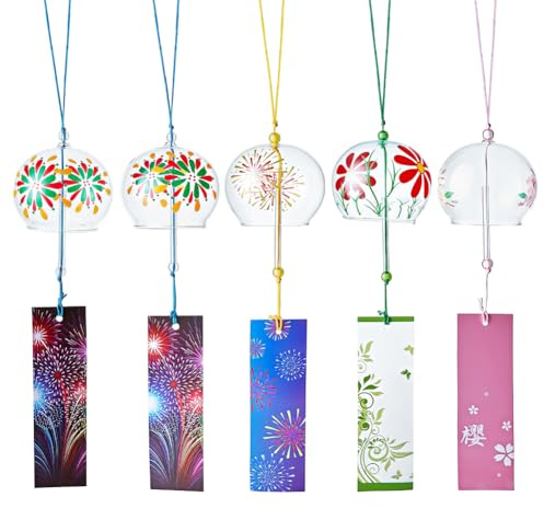 PH PandaHall 5 Styles Carillons Éoliens en Verre Carillons Éoliens Japonais Sakura Cloches Rondes Transparentes Ornements Suspendus pour Jardin Extérieur Patio Mariage Décoration Intérieure