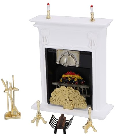 RASTKY 1:12 Ensemble de Modèles de Cheminée de Maison de Poupée Miniature Exquis pour la Décoration de la Maison Miniature et Le Jeu Créatif, Matériau en Bois Massif et en Métal, Idéal pour Les