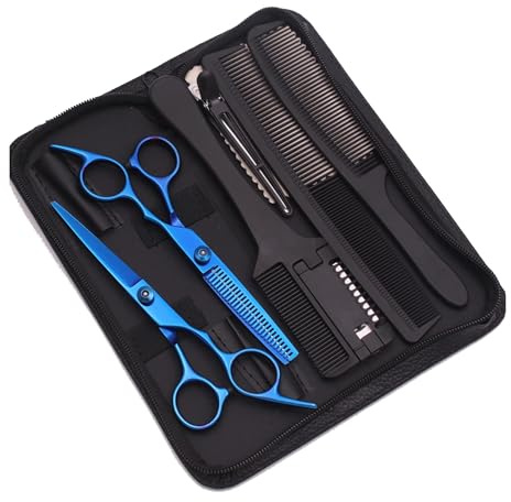 Hair Scissors Hairdressing 6 Haircut Set Thinning Shears Razor Combs C1001(C1001 Lan-K-D)