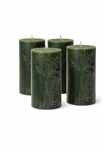 4er Set Stumpenkerzen Rustic 110x70mm | Selbstverlöschend (Safe Candle) | RAL-zertifiziert & durchgefärbt | 51h Brenndauer | Dekokerzen | Qualität Made in Germany (Jade Grün)