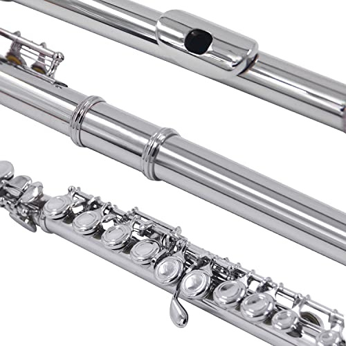 Karlak Kupfernickel-C-Flöte mit Geschlossenem Loch, 16 Tasten, Vernickeltes Blasinstrument für Bühnenaufführungen, Silber, 2,04 Lbs