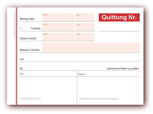5 x Formularbuch Quittungsblock A6 mit 50 Blatt, rot, (5 Stück) Quittungsblöcke