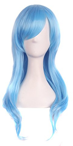 MapofBeauty 70 cm Langes Lockiges Haarspitzen Cosplay Perücke, Azurblau | 28 Zoll Perücke, Fashion