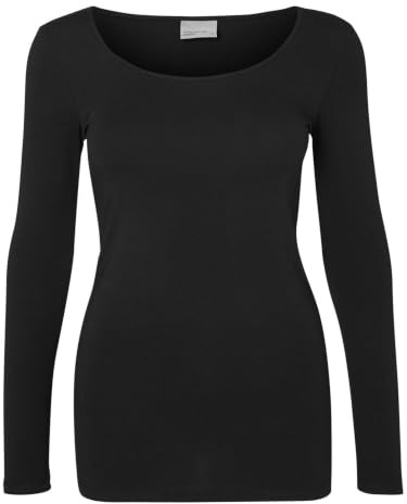 VERO MODA VMMAXI MY LS SOFT LONG U-NECK NOOS - Maglia a maniche lunghe Mujer, Negro (Black), S (Talla del fabricante: S)