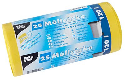 Papstar 1 Karton = 20x25 Müllsäcke, HDPE 120 l 110 cm x 70 cm gelb 19533