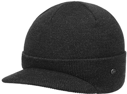 LIERYS Fine Merino Strickcap Damen Herren Wintermütze aus Merinowolle Mütze mit Schirm Herbst Winter