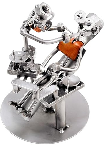 STEEMO Original Schraubenmännchen Figur: Zahnarzt-Praxis – Hochwertige Metallkunst für Zahnmedizin-Fans, Handgefertigte Deko aus Stahl & Kupfer 17x10x22 cm